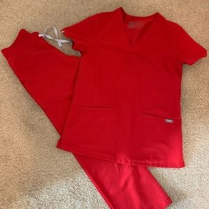 Figs Scrubs basic pants three pocket Technical collection xxs pants xs top red